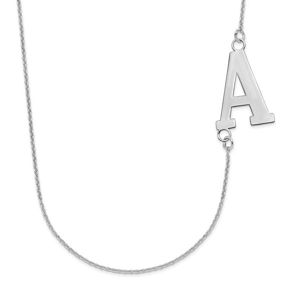 14K White Gold Cable Name Initials Necklace Chain Large Offset Initial 18 inch
