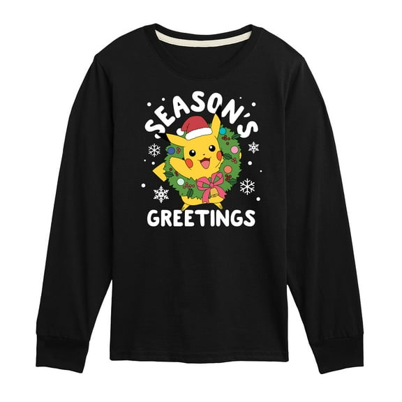 Pokémon - Pikachu Seasons Greetings - Youth Long Sleeve Graphic T-Shirt