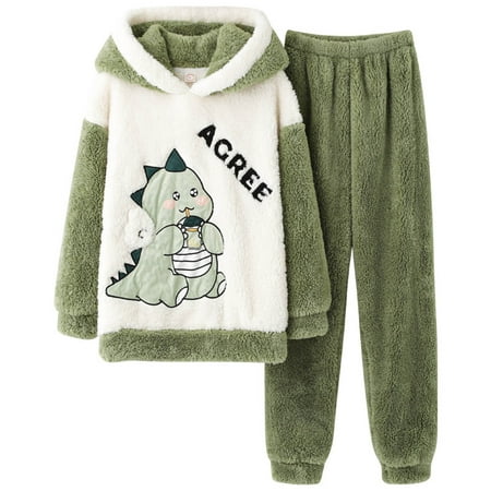 

Ernkv Women s Pajamas Set at Home Plush Soft Housewear Pajamas Set Comfy Casual Hooded Neck Long Sleeve Cute Animal Print Plus Size Suit For Girlfriend Wife Daughter Dressy Green XXL