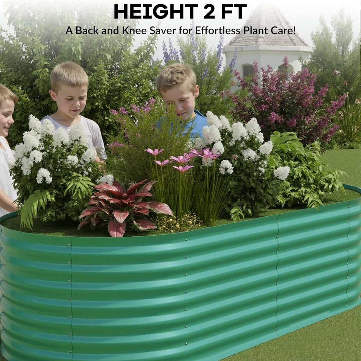 WildBreak Steel Raised Garden Bed, Oval Shape, 6 x 3 x 2 feet, 1 Pack, Green