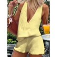 thumbnail image 4 of Women'S 2 Piece Outfits Deep V Neck Sleeveless Tank Tops and Shorts Summer Vacation Sets Yellow M, 4 of 7