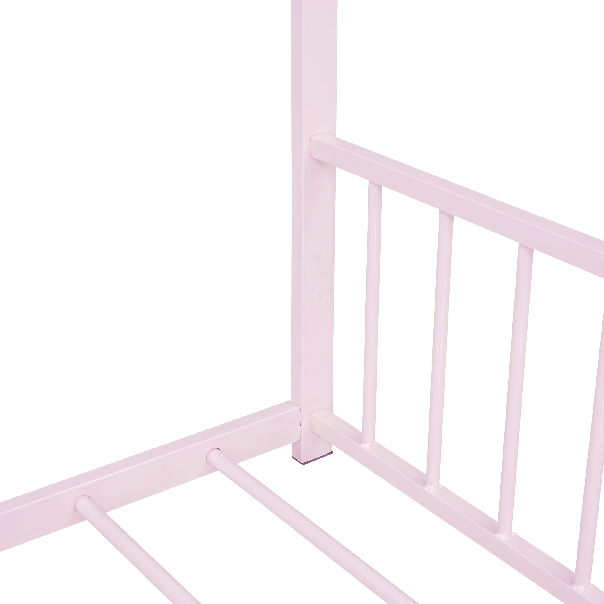 Bellemave Full Size Metal House Bed with Headboard and Footboard Montessori House Bed, Metal Floor Bed with Roof, No Box Spring Needed, Pink