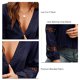 thumbnail image 5 of Top informal para mujer, cuello en V profundo, manga larga hueca, ajuste holgado, Color puro, blusa para mujer para el trabajo, vacaciones diarias, azul marino S, 5 of 6