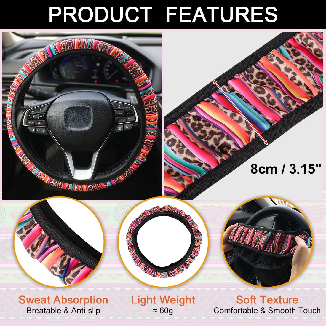 Unique Bargains Car Steering Wheel Cover Protector Non-Slip Leopard Pattern