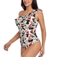 thumbnail image 3 of Yiaed Christmas Cat Print Women One Piece Swimsuits Tummy Control One Shoulder Bathing Suits Pattern Ruffle Swimwear-Large, 3 of 8
