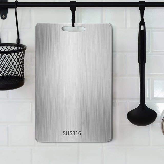Xihbxyly Tabla de Cortar de Acero Inoxidable de Grado Alimenticio, Duradera, Esencial para La Cocina, Indeformable, Fácil de Limpiar, Versátil para Carne, Verduras y Frutas, Apta para Lavavajillas, 1
