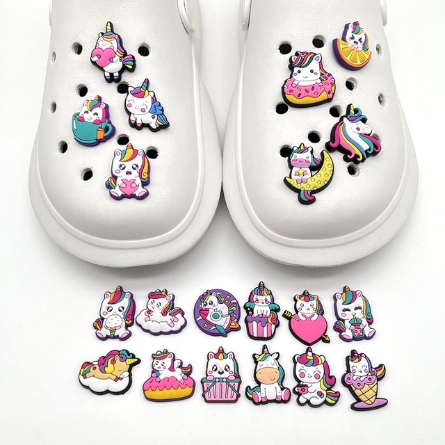 20 piezas de adornos de sandalias de zueco 3D (unicornio), dijes para zapatos, lindos adornos de zapatos para zuecos, zapatos, sandalias, pulsera DIY