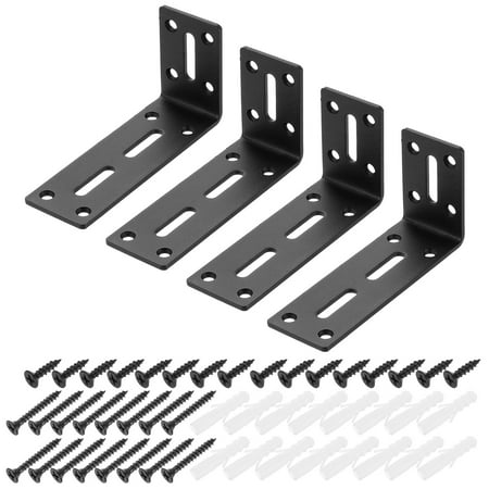 Uxcell 4 Pack Adjustable L-Shape Corner Brace, 60 x 120 x 40mm L Corner Brace Slotted Joint Right Angle Bracket with Screws for Fixing Furniture Wood Shelves Cabinet Shelf, Black