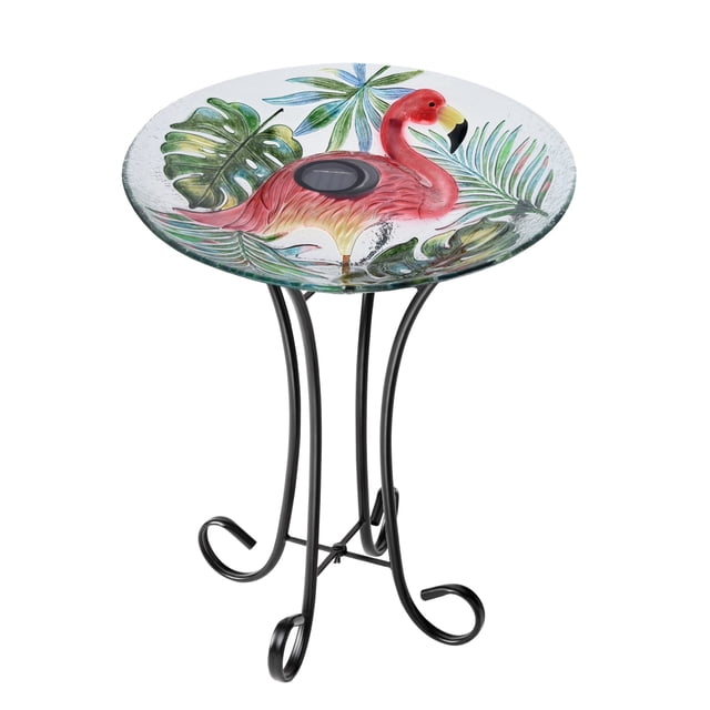 Bañera para Pájaros Solar LED Hi Line Gift Ltd. con Soporte de Flamenco
