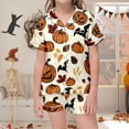 thumbnail image 2 of JIAYUE Pajamas For Girls Pajamas Set Comfort Short Sleeve Cute Print Turndown Collar Buttons Tops And Elastic Waist Shorts For Relaxed Halloween Theme Home Loose Fit Sleepwear,12-13 Years, 2 of 8