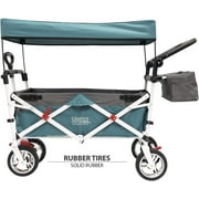 Angle View: Push and Pull Creative Outdoor Stroller  Wagon with Removable Canopy Teal