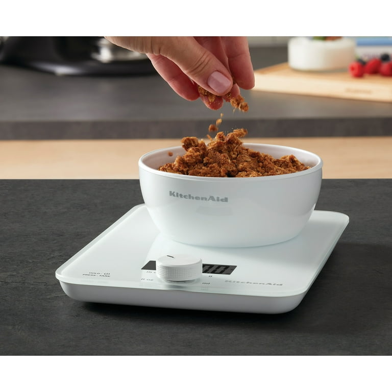 KitchenAid 11lb Digital Glass Top Kitchen and Food Scale Measures Liquid and Dry Ingredients White KQ914WH