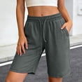 thumbnail image 2 of SOFTCCLO Running Shorts for Women Solid Color Athletic Fitness Knee Shorts Elastic Drawstring Pocket Casual Womens Shorts Dark Gray L, 2 of 7