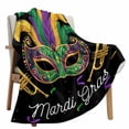 thumbnail image 6 of Fleece Blanket Carnival Mask Feather Trumpet Blankets, Soft Cozy Warm Flannel Throw Blanket, Celebration Ribbon on Black Blanket for Bed Couch Sofa,40x50In, 6 of 9