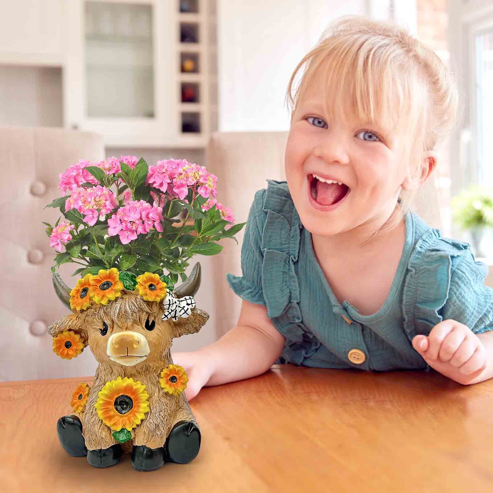 Highland Cow Planter, Outdoor/Indoor Resin Flower Pot, Cute Vase, Animal Gardens Decoration, Home Room Decor, Gifts for Pet Lovers A Clearance!