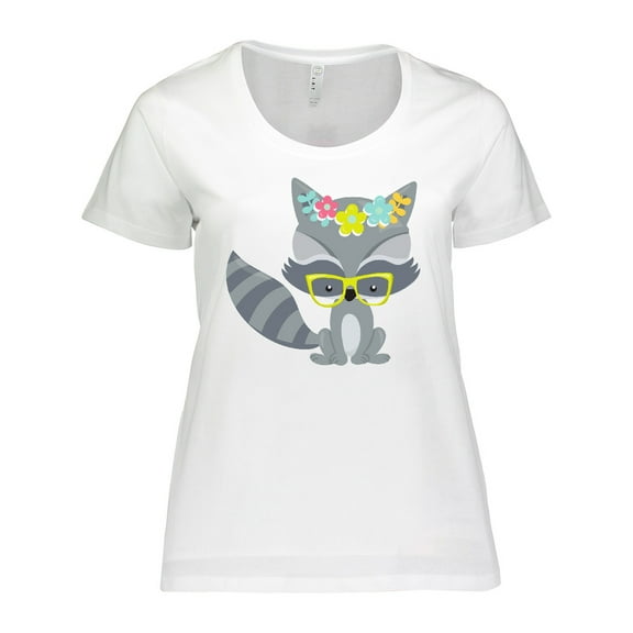 Inktastic Hipster Raccoon, Raccoon With Glasses, Flowers Women's Plus Size T-Shirt