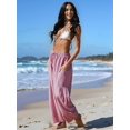 thumbnail image 5 of Women's Wide Leg Striped Pants Casual Loose Drawstring Low Waist Palazzo Harem Pants with Pockets Red S, 5 of 7