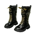 thumbnail image 2 of RTKFRFLM Girls Leather Tall Boots Fashionable Lace-up Princess Knee High Boots Black 11.5-12 Years, 2 of 7