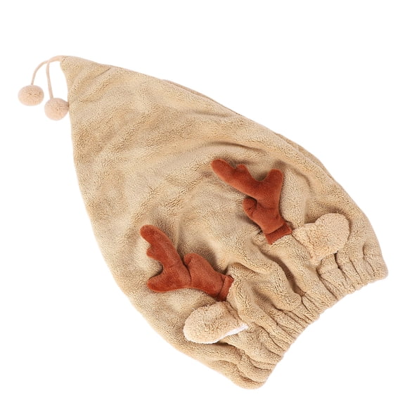 Milisten Ultra Absorbent Coffee Hair Dry Wrap with Antler Design, Fast Drying Hair Towel Cap for Shower and Use