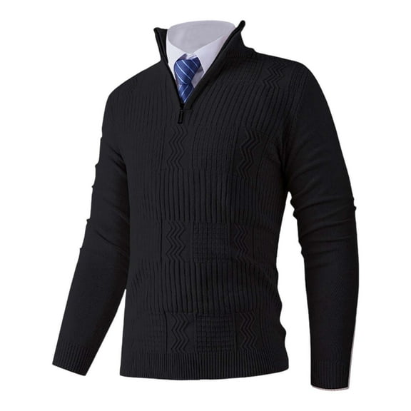 FYDUU Men's Quarter Zip Sweater Slim Fit Mens Autumn Winter Standing Collar Sports Casual Style Long Sleeve Sweater Jacket Classic Fit Sweaters