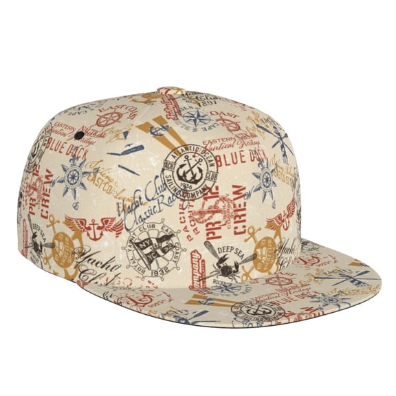 Flat Bill Trucker Hats for Women Men - Vintage Nautical Adjustable Flat Baseball Cap Snapback Hats Dad Hats for Men