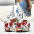 thumbnail image 3 of Printed Tote Bag Flower Pattern Multi Pockets Large Capacity Faux Leather Shoulder Bag for Party Gathering Wedding Banquet, 3 of 11