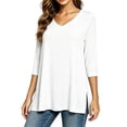 thumbnail image 5 of Puntoco Women's 3/4 Sleeve Oversized T-Shirts V Neck Comfy Casual Tunic Tops Knit Side Basic Split Loose Fit Tees White XL, 5 of 6
