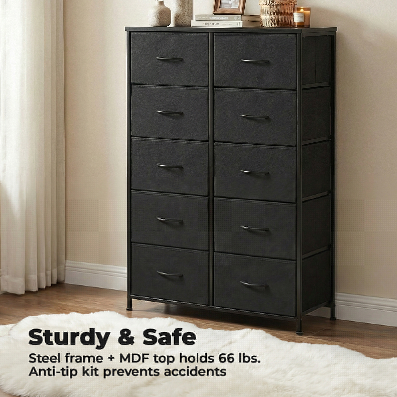 Alvantor Tall Dresser Fabric Storage Tower ,Wooden Top for Kid Room, Closet, Entryway, Nursery