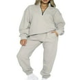 thumbnail image 1 of Ladies‘ Solid Color Long Sleeve Quarter Zip Pullover Pants Tracksuits, 1 of 9