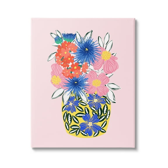 Stupell Industries Patterned Bouquet Vase Botanical & Floral Painting Gallery Wrapped Canvas Art Print Wall Art, 24 x 30