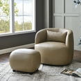 thumbnail image 3 of 23" Wide Faux Leather Upholstered Ottoman, Mid-Century Modern Living Room Footrest with Soft Padded Seat, Footstool for Bedroom, Entryway or Living Room, Khaki, 3 of 11