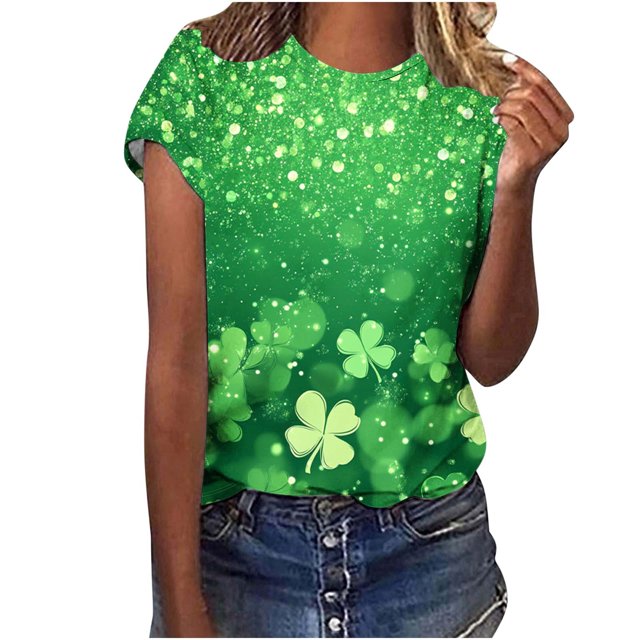 Amzcrzy Womens Tops Mode Imprimé Trèfle T-Shirt de la Saint-Patrick Col Rond T-Shirts de la Saint-Patrick Décontractés Tendance Manches Courtes Hauts pour Femme
