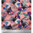 thumbnail image 1 of Soimoi Velvet Fabric Floral & Cock Watercolor Print Sewing Fabric Yard 58 Inch Wide, 1 of 1