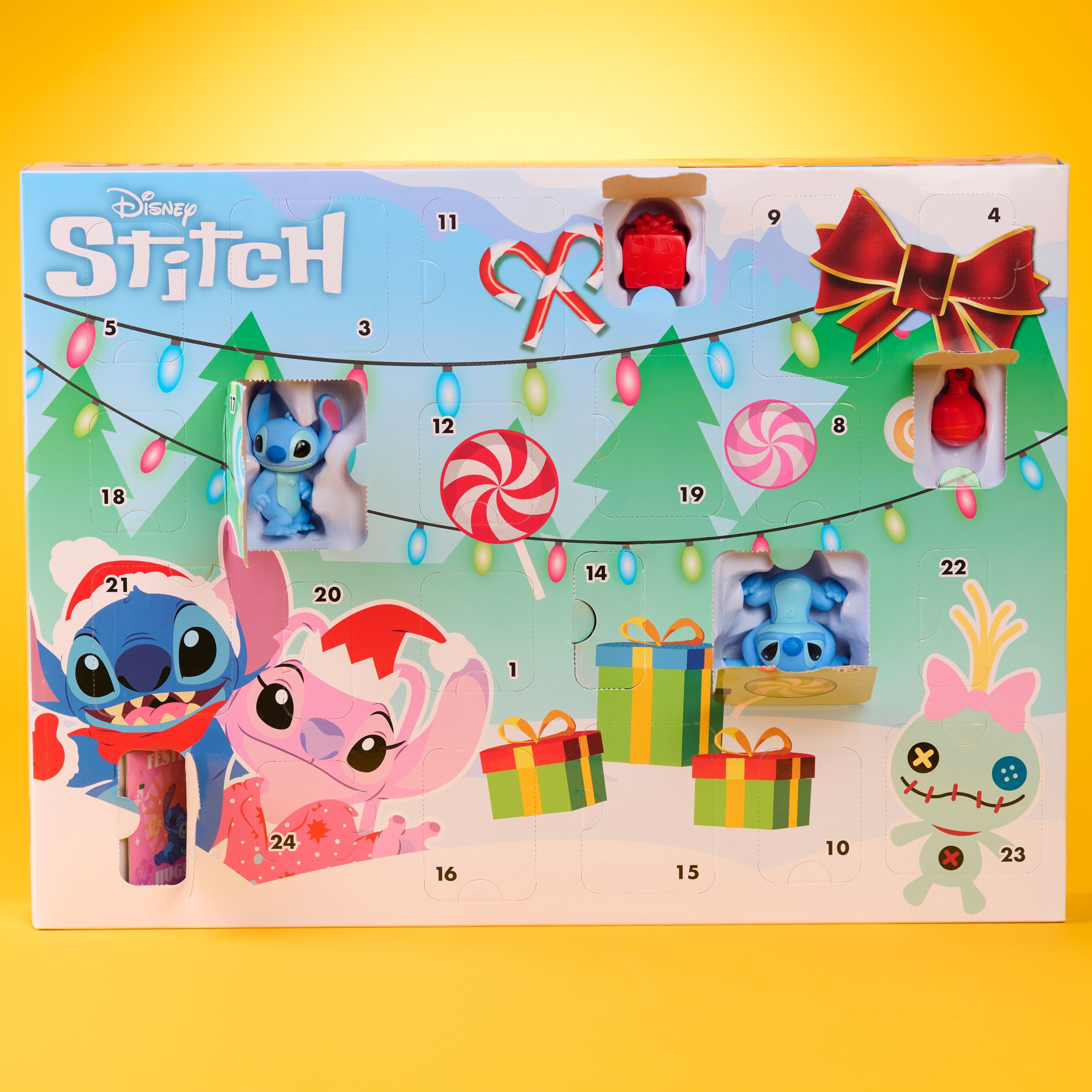 Disney Stitch Advent Calendar, 24-Day Holiday Countdown with Figures, Accessories, and Stickers, Kids Toys by Just Play, Ages 3+
