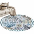 thumbnail image 2 of Blue Beach Coastal Round Area Rug 4 FT, Non Slip Indoor Outdoor Rug, Nautical Seaside Coral Starfish Washable Soft Circular Carpet Non-Shedding Floor Mat for Coffee Table Nursery Foyer Balcony, 2 of 8