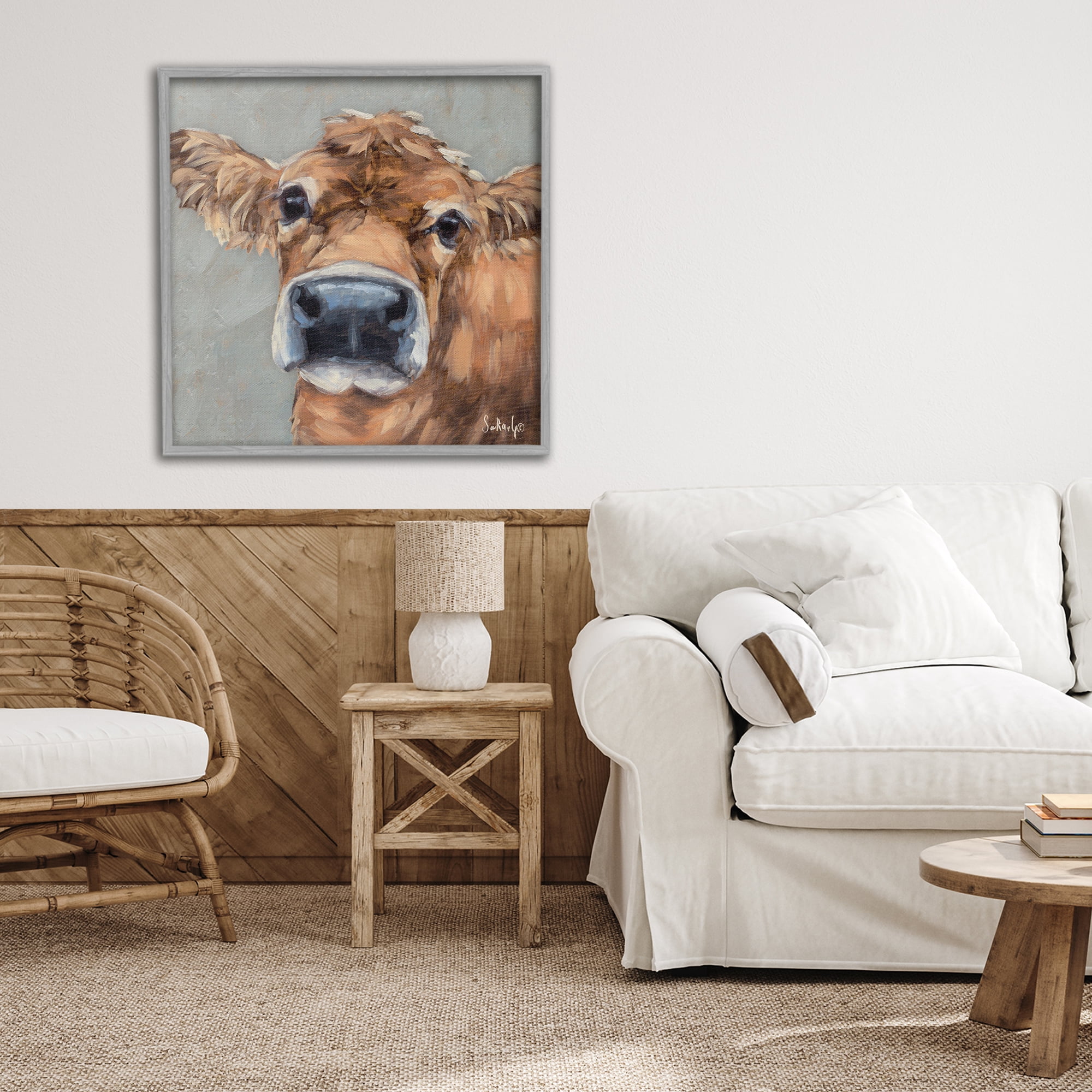Stupell Industries Freckles The Cow Portrait Gray Framed Giclee Art, design by Sara G. Designs