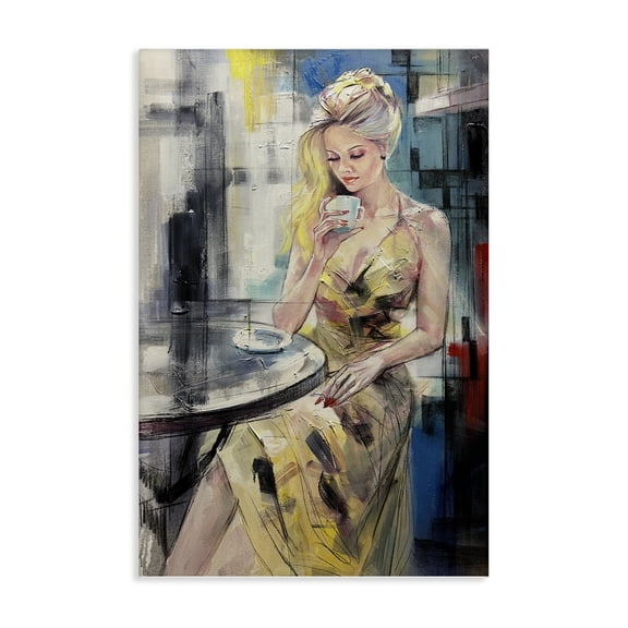 Stupell Industries Elegant Woman at Cafe People Painting Wrapped Canvas Canvas Art Print Wall Art, 16 x 24