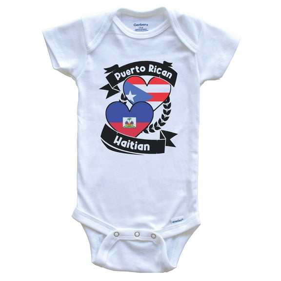 Puerto Rican Haitian Heart Flags Puerto Rico Haiti Baby Bodysuit, 0-3 months white