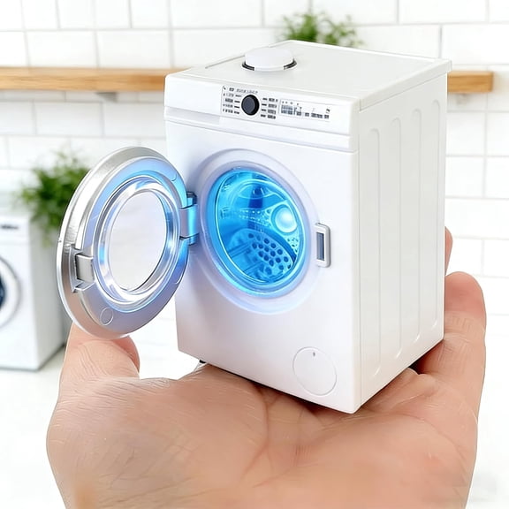 1:12 Scale Dollhouse Miniature Washing Machine, Real Rotating Drum, Openable Lid & Drain Pipe, Mini Home Appliance Model for Dollhouse Decor & Micro Landscape Accessories (White)