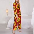 thumbnail image 4 of Bingfone Womens Pajama Sets Sunflowers On Red Print,Long Sleeve Loungewear Pajamas Set-Small, 4 of 9