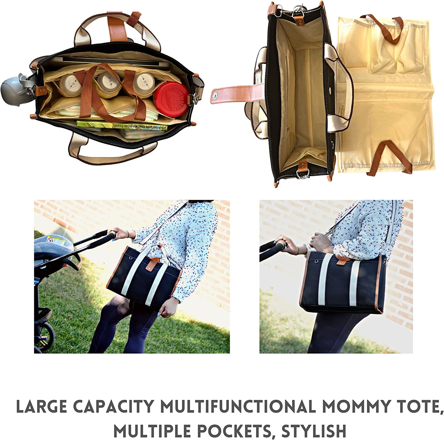 Diaper Bag Tote Baby Bags for Mom with Insulated Pockets, Stroller Straps, Diaper Handbag Waterproof Travel Diaper Purse