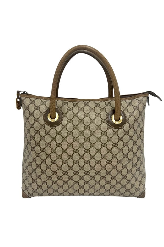 Pre-Owned GUCCI (Old Gucci) Vintage GG Pattern Logo Hardware Leather Handbag Tote Bag Brown...