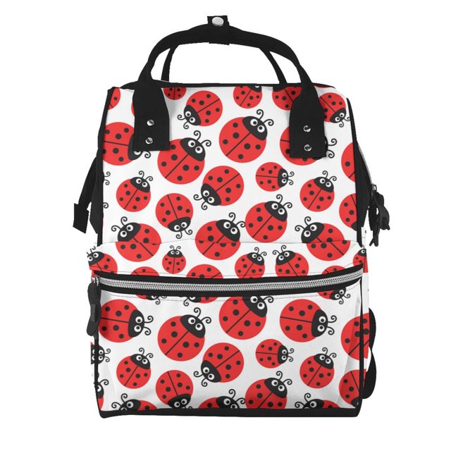Fotbe Cartoon Ladybug Mochila Maternidad - Lona de Sarga Impermeable, Mochila de Pañales de Gran Capacidad con Múltiples Bolsillos y Correas Ajustables