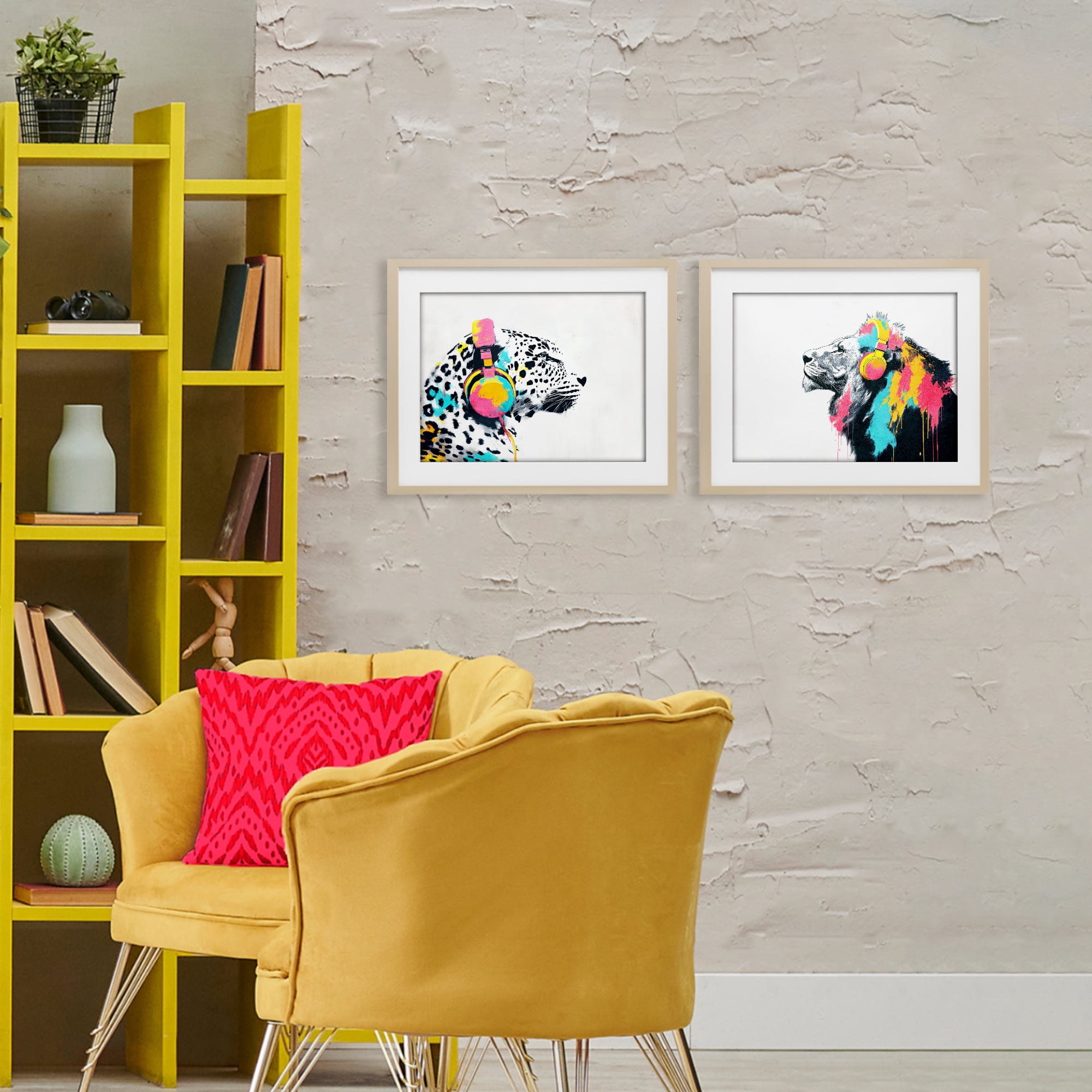 Stupell Industries Leopard and Lion On Air 2 Piece Birch Framed Print Under Glass Set, design by Svetlana Aleynikova