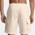 thumbnail image 4 of WTOBBY Men's Corduroy Cargo Bermuda Shorts with Elastic Drawstring Waist, Outdoor Athletic Loose Fit for Summer Sports Activities ,Beige 2XL, 4 of 5