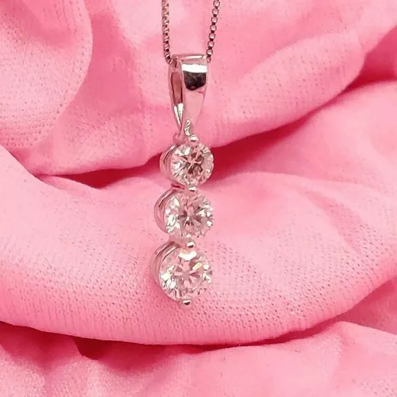 3-Stone 1 CT Round Lab Created Diamond Journey Pendant 14k White Gold Plated