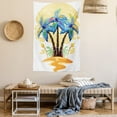 thumbnail image 2 of Palm Tree Tapestry, Colorful Cartoon Tropical Island with Hawaiian Palm Trees Torch Seagulls Sunset, Wall Hanging for Bedroom Living Room Dorm Decor, 60W X 80L Inches, Blue Orange, by Ambesonne, 2 of 5