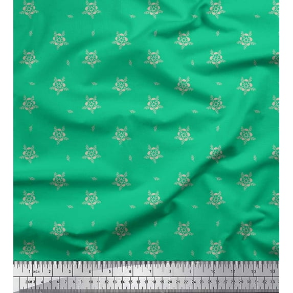 Soimoi Green Rayon Crepe Fabric Artistic Floral Printed Craft Fabric by the Yard 46 Inch Wide