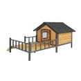 thumbnail image 2 of Pefilos 67" Outdoor Wood Dog House, Large Weatherproof Cat Shelter, Indoor Dog Kennel with Porch and All-Around Iron Frame, Beige, 2 of 10