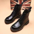 thumbnail image 5 of Men'S Genuine Leather Platform Combat Boots Fashion Lace Up Side Zipper Lug Sole Non-Slip High Top Motorcycle Boots Comfort Outdoor Waterproof Soft Sole Work Ankle Booties, 5 of 6